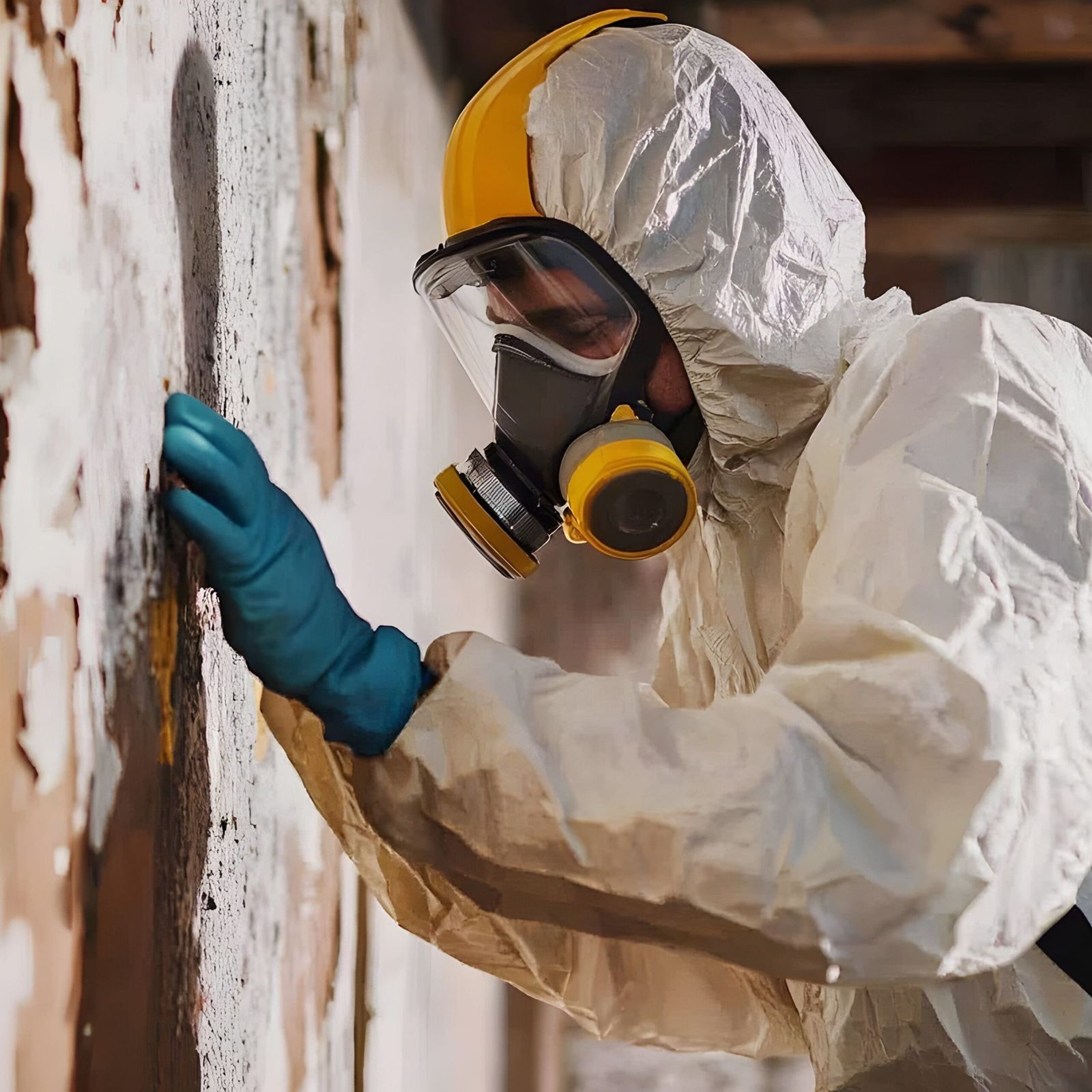 Licensed asbestos removalist in full PPE