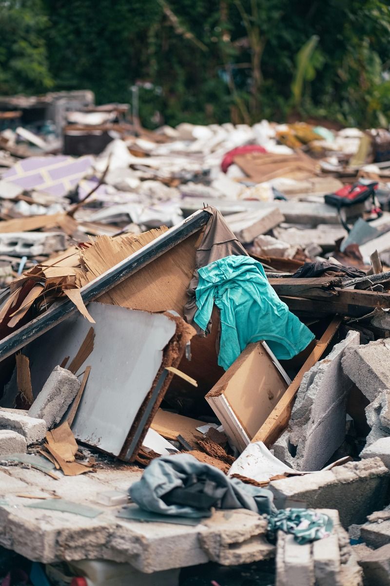 Mixed demolition waste ready for removal